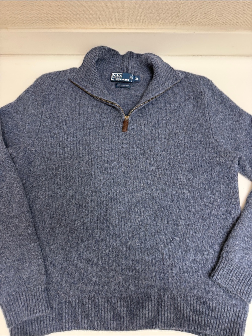 Lambs Wool Polo by Ralph Lauren Men’s Blue Heather Half-Zip Sweater